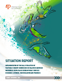 Cover of the document presenting the status of implementation of the CERP's calls to action