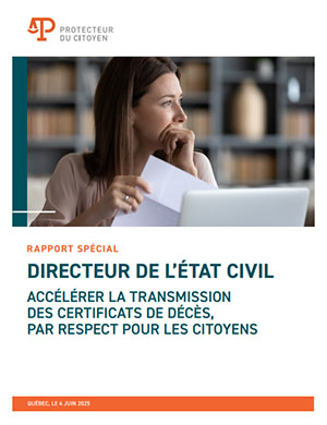 Couverture du rapport spécial concernant le Directeur de l'état civil