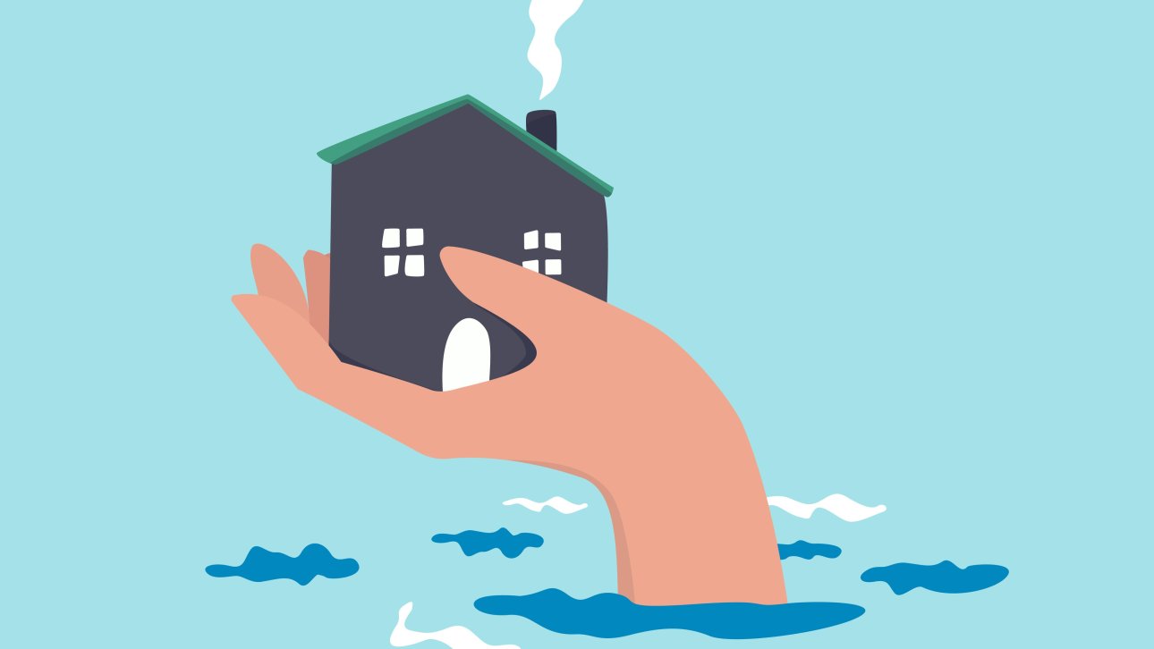 Illustration of a Hand Holding a House Above Water