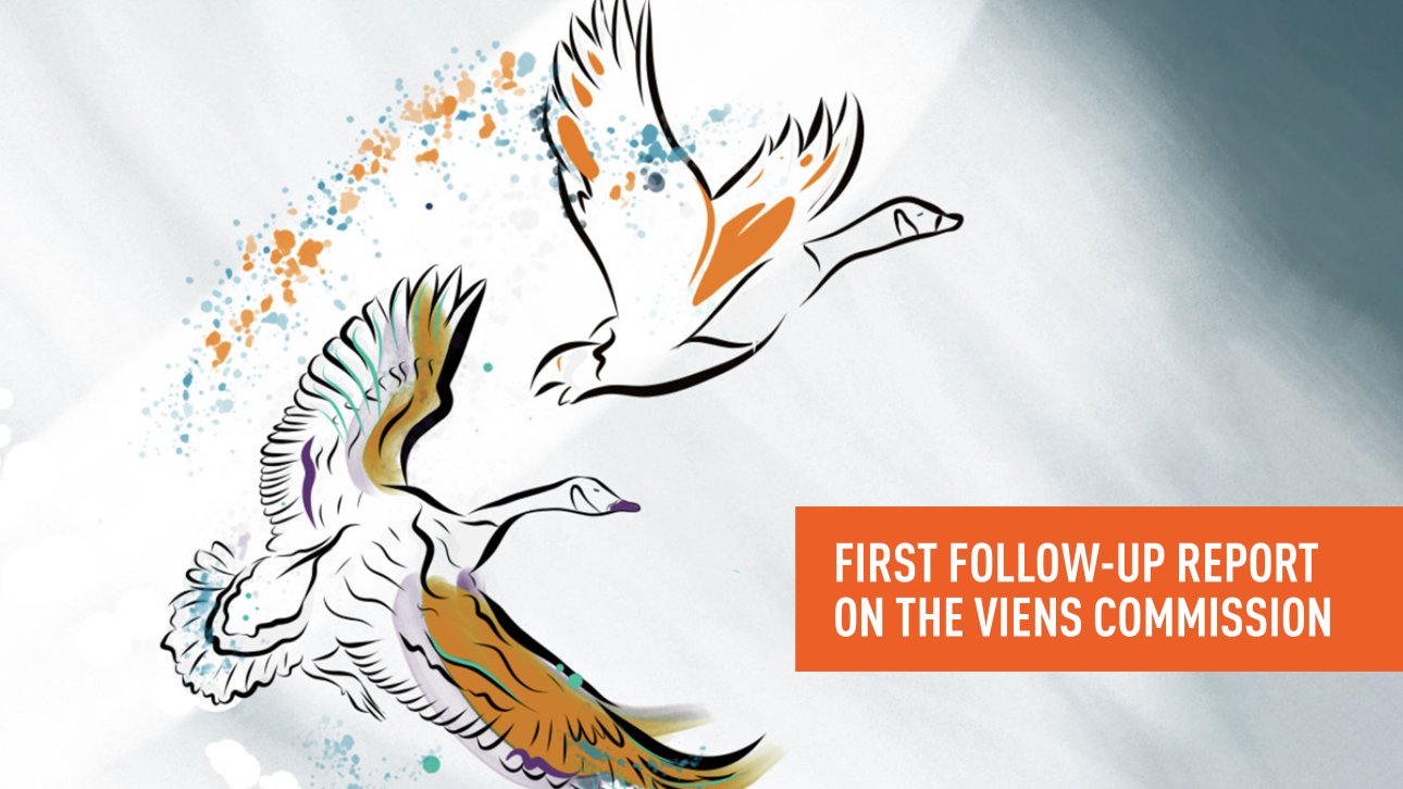Cover visual of the first follow-up report on the Viens Commission