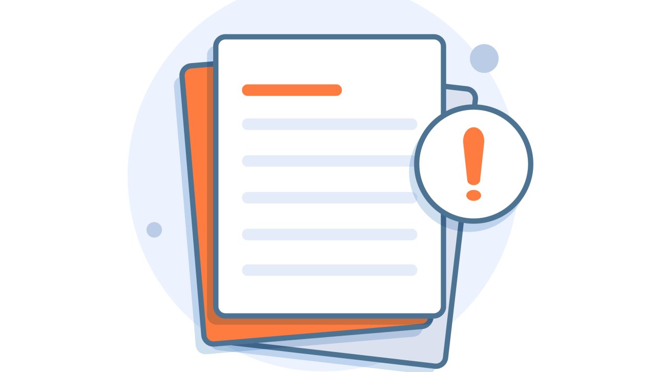 Illustration of a document with an orange line associated with an exclamation mark icon.