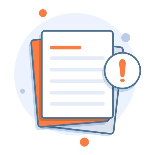 Illustration of a document with an orange line associated with an exclamation mark icon.